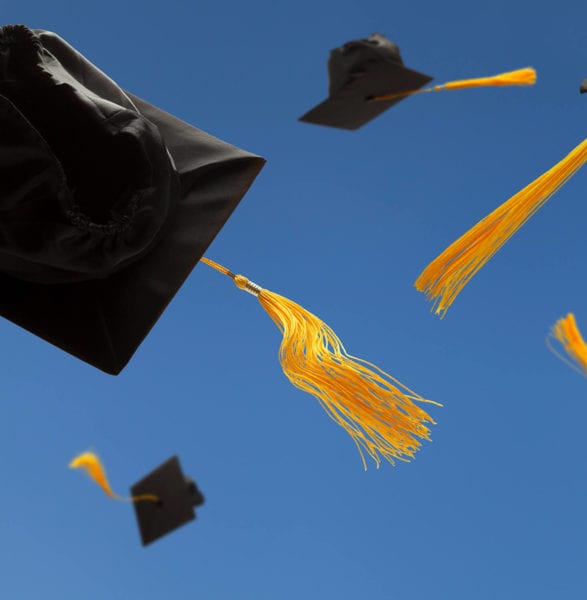 Graduation hats in the air